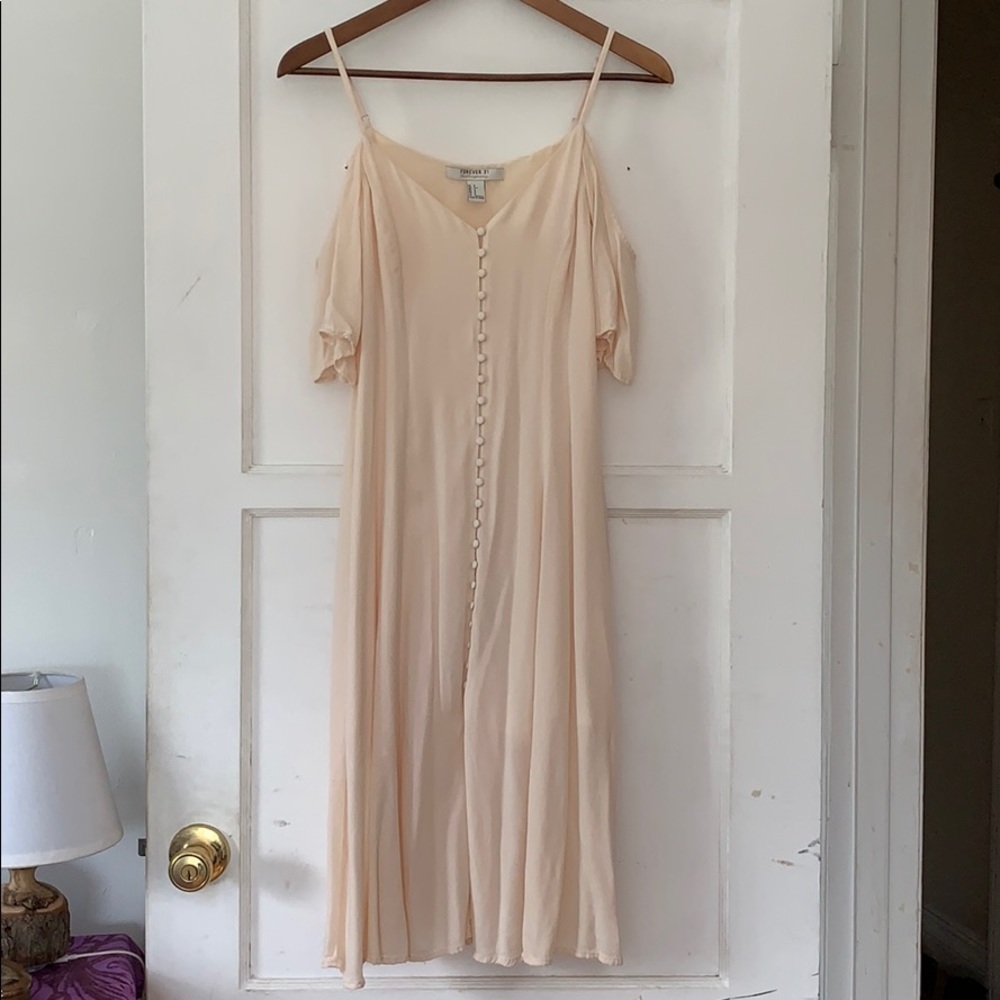 Forever21 flowy cream cold shoulder midi dress